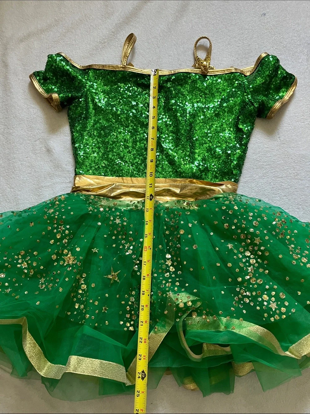 Girls Sparkling Green & Gold Tutu Dance Costume